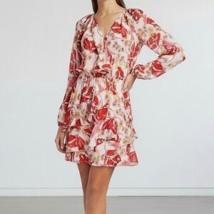 Parker Bertie Silk Floral Print Blouson A-Line Mini Dress size Large